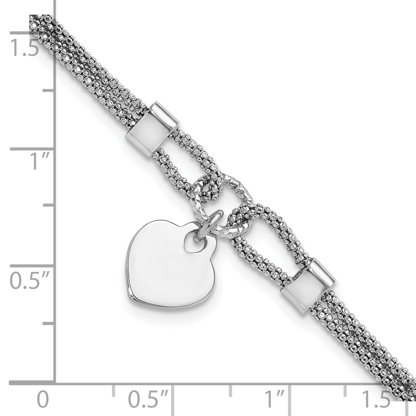 Sterling Silver Rhod-plated Polished Heart Dangle 6.5in 1.5in ext Bracelet