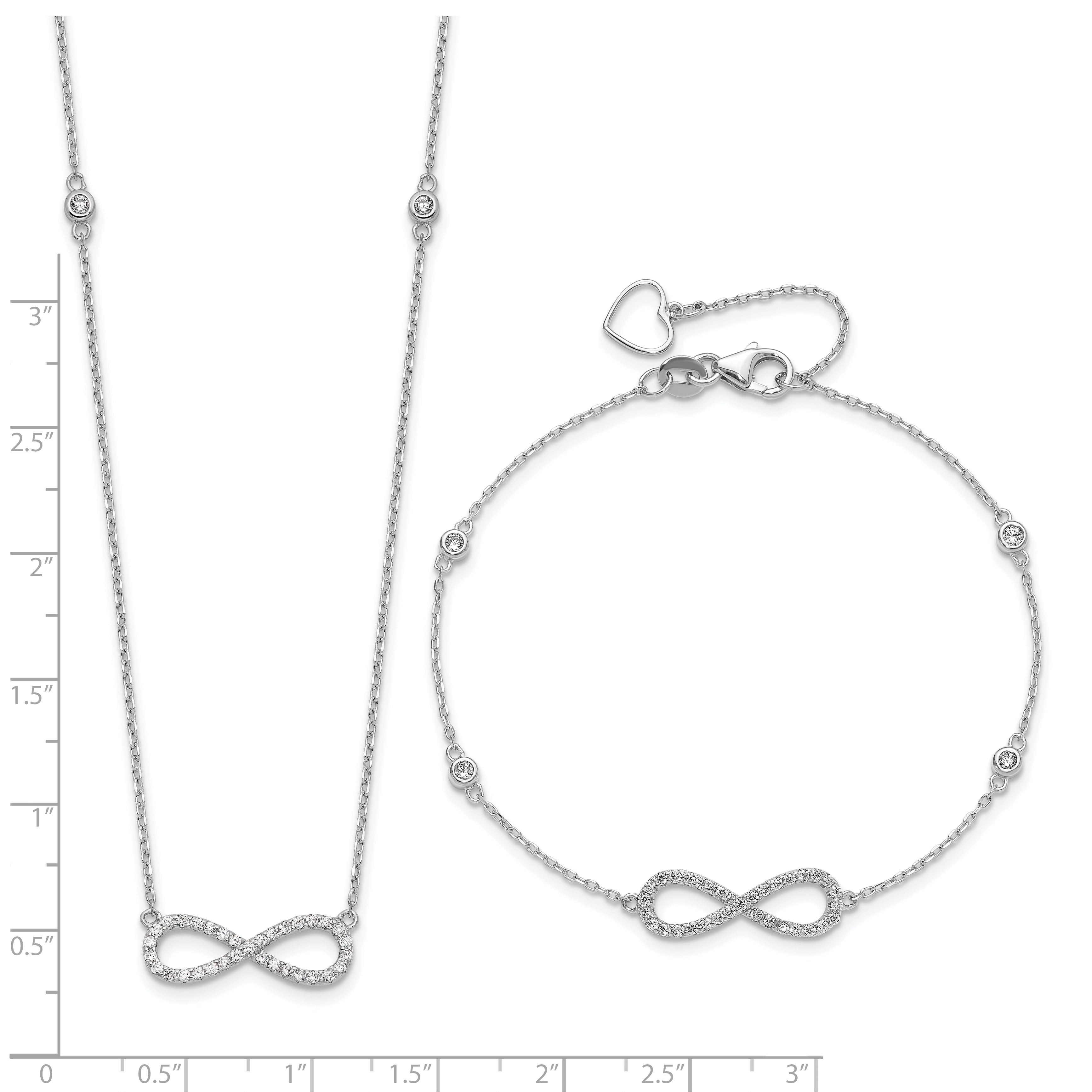Sterling Silver RH-plate CZ Infinity Bracelet and Necklace Set