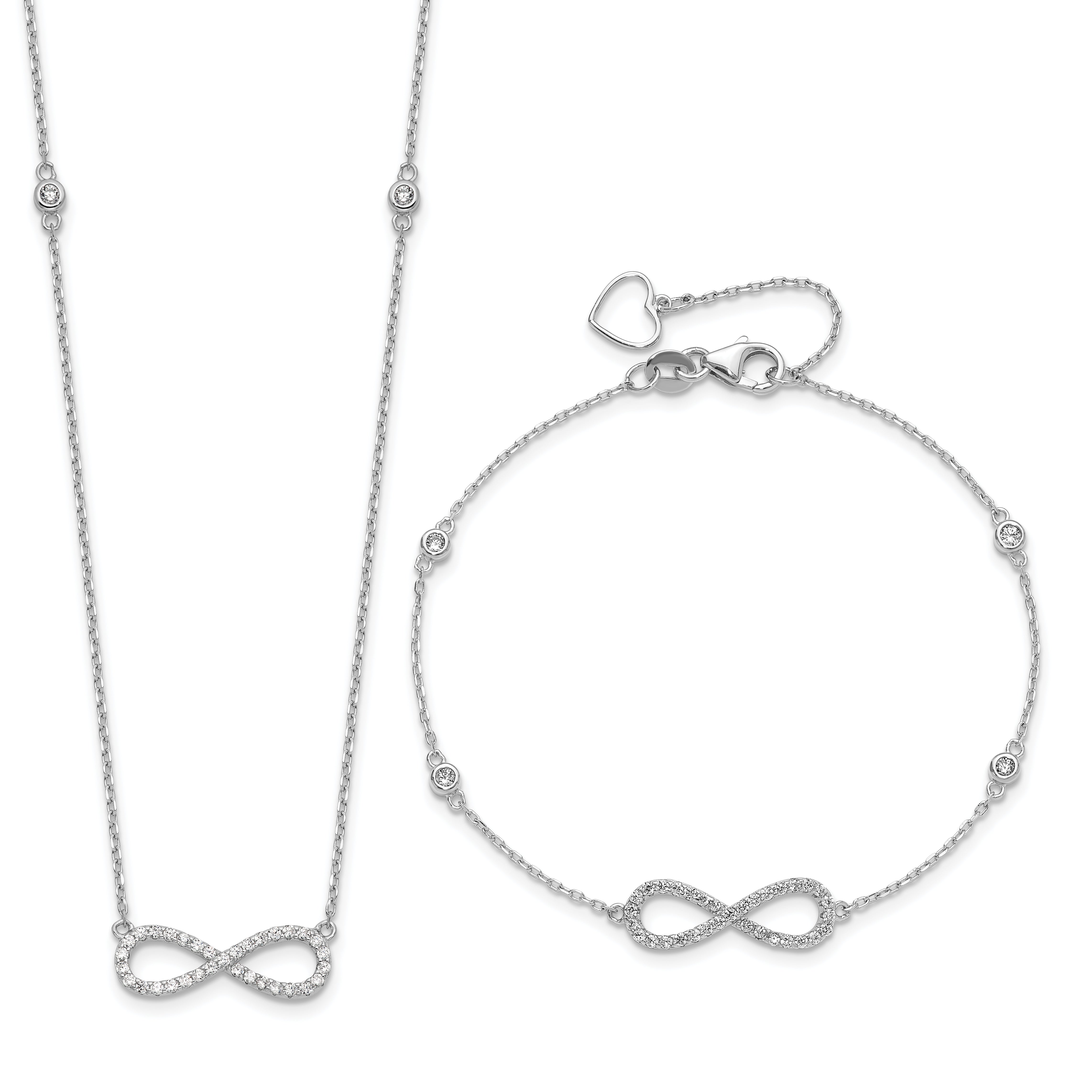 Sterling Silver RH-plate CZ Infinity Bracelet and Necklace Set Main image