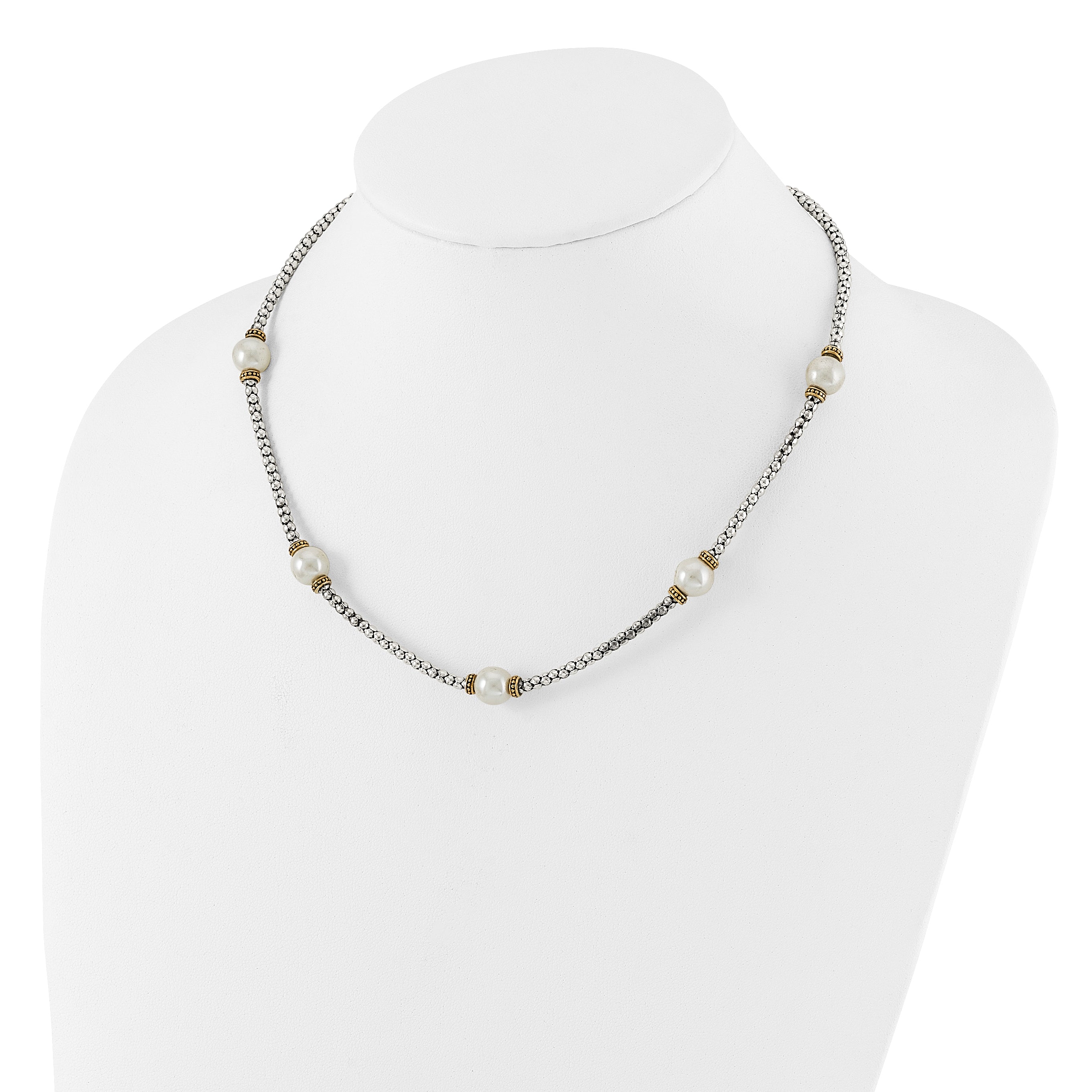 Sterling Silver and Gold-tone Synthetic Pearl 18in Necklace Secondary image