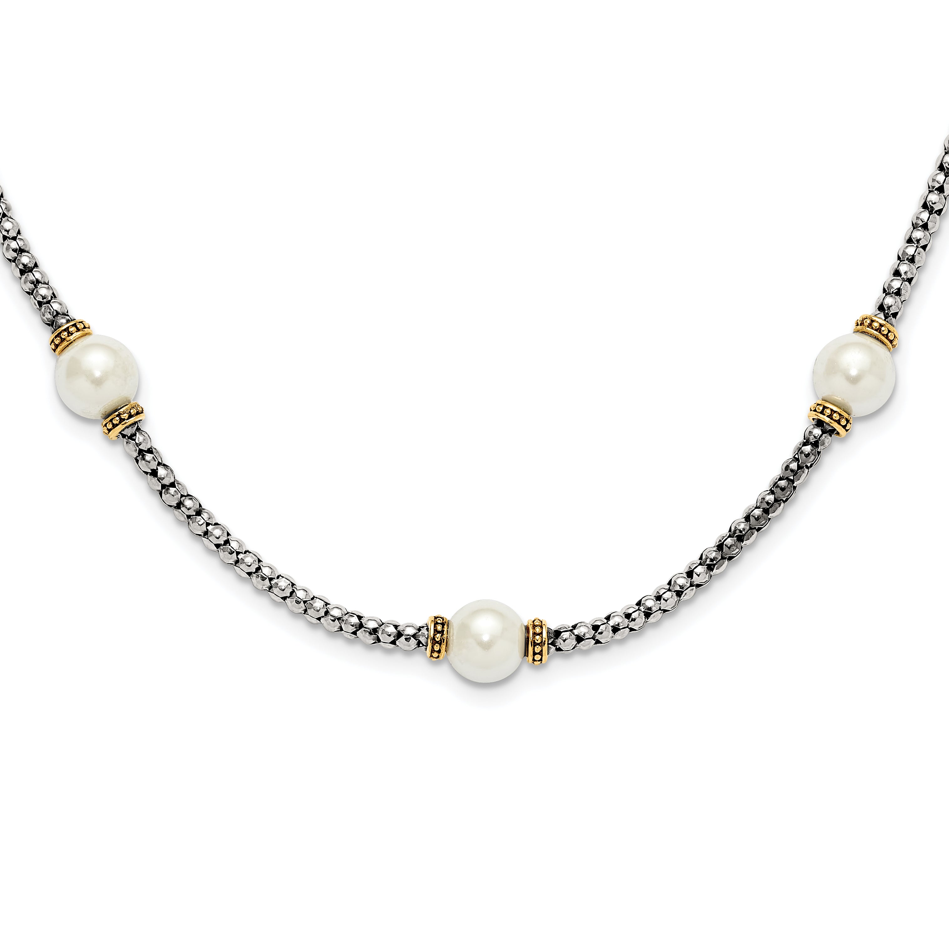 Sterling Silver and Gold-tone Synthetic Pearl 18in Necklace Main image