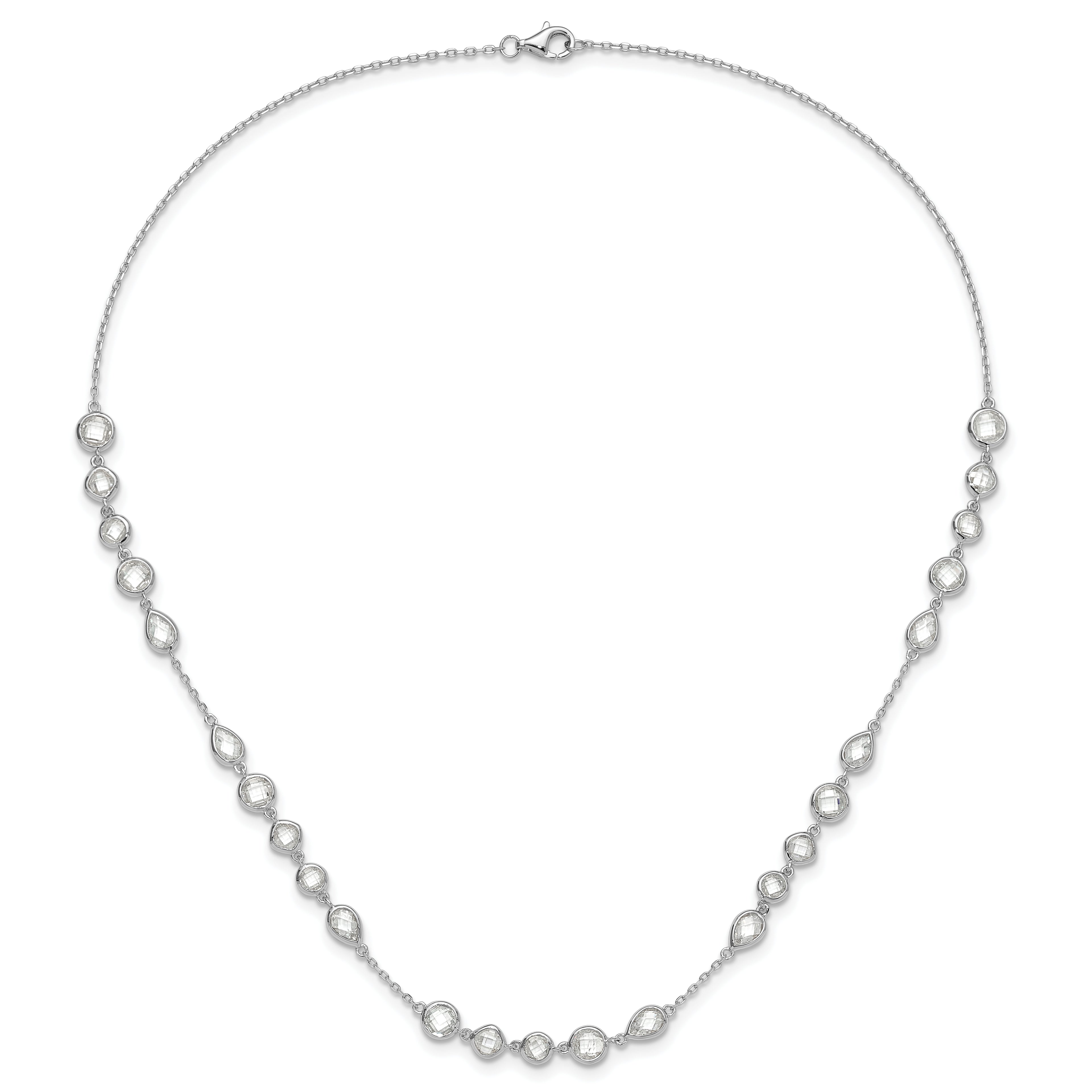 Sterling Silver Rhodium-plated Fancy CZ 18in Necklace