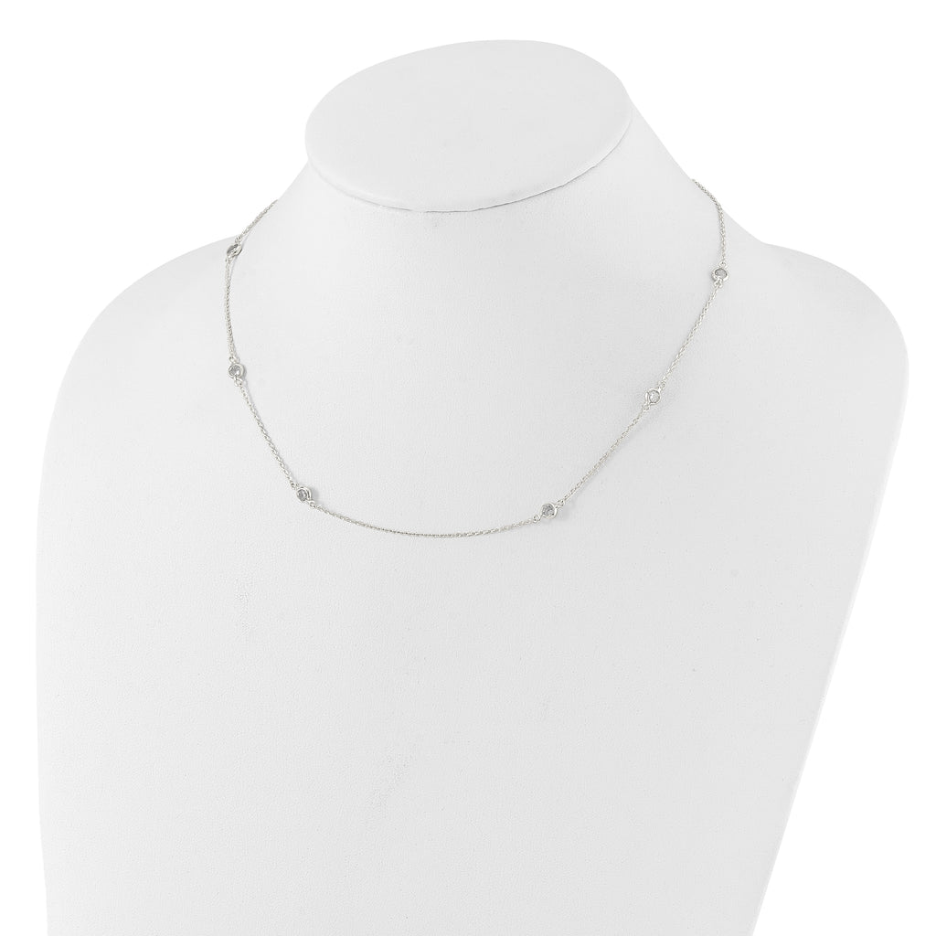 Sterling Silver Polished CZ 6 Station with ext Necklace