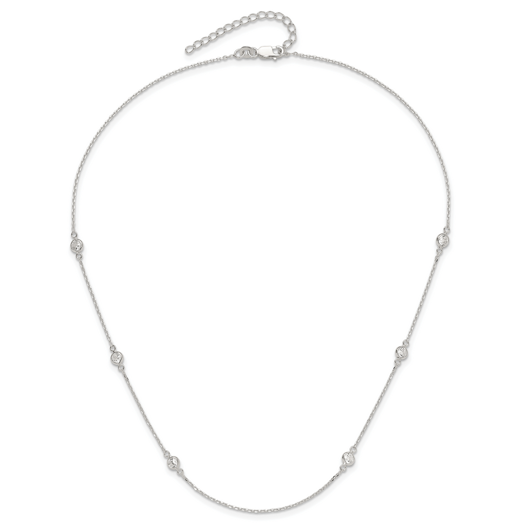 Sterling Silver Polished CZ 6 Station with ext Necklace