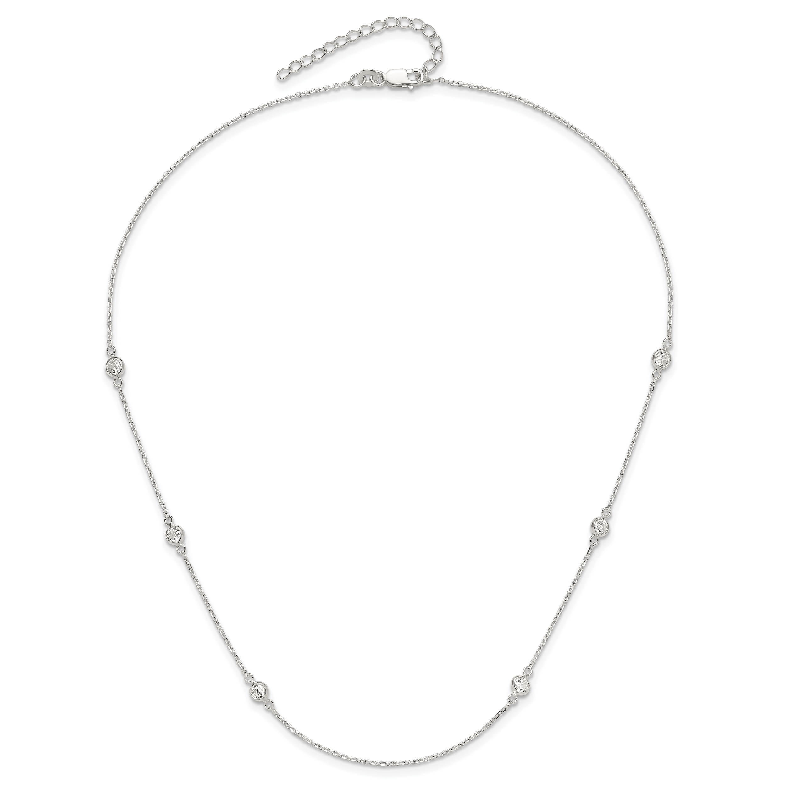 Sterling Silver Polished CZ 6 Station with ext Necklace