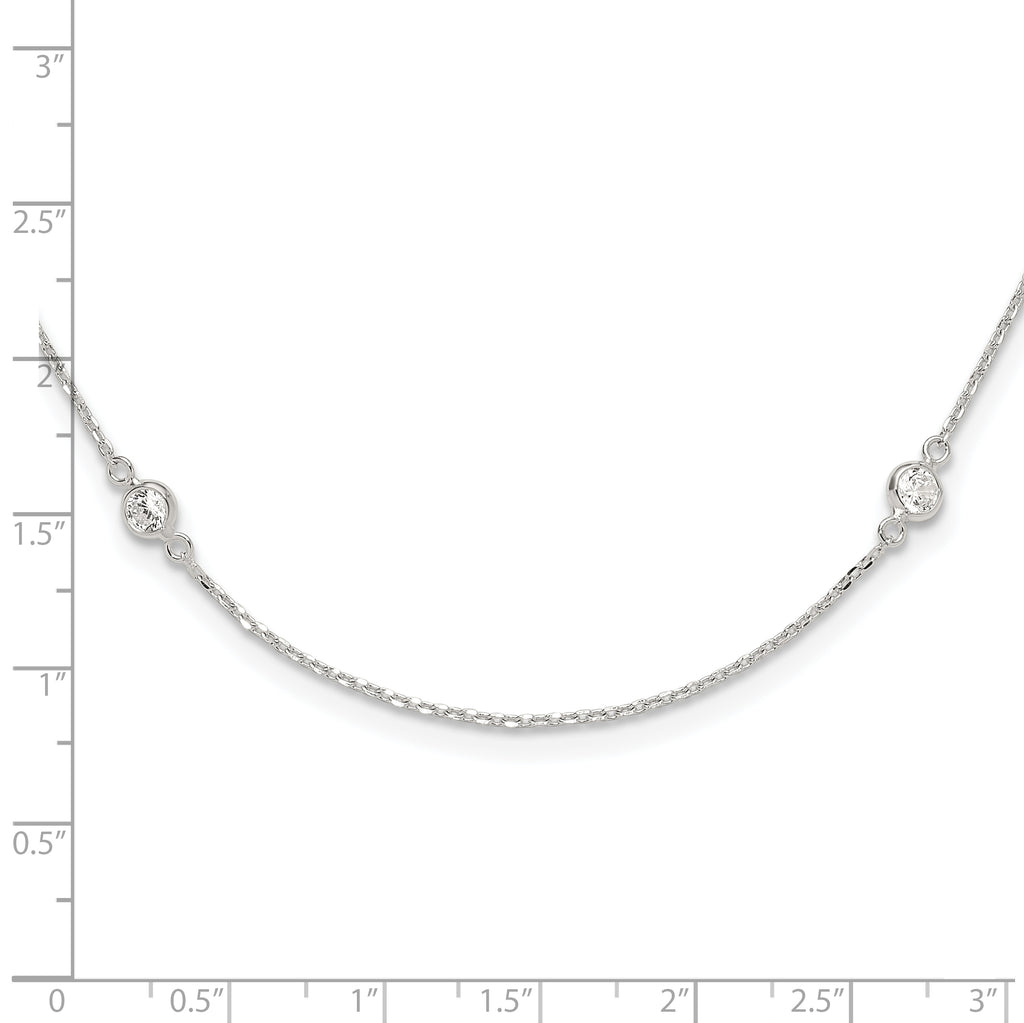 Sterling Silver Polished CZ 6 Station with ext Necklace
