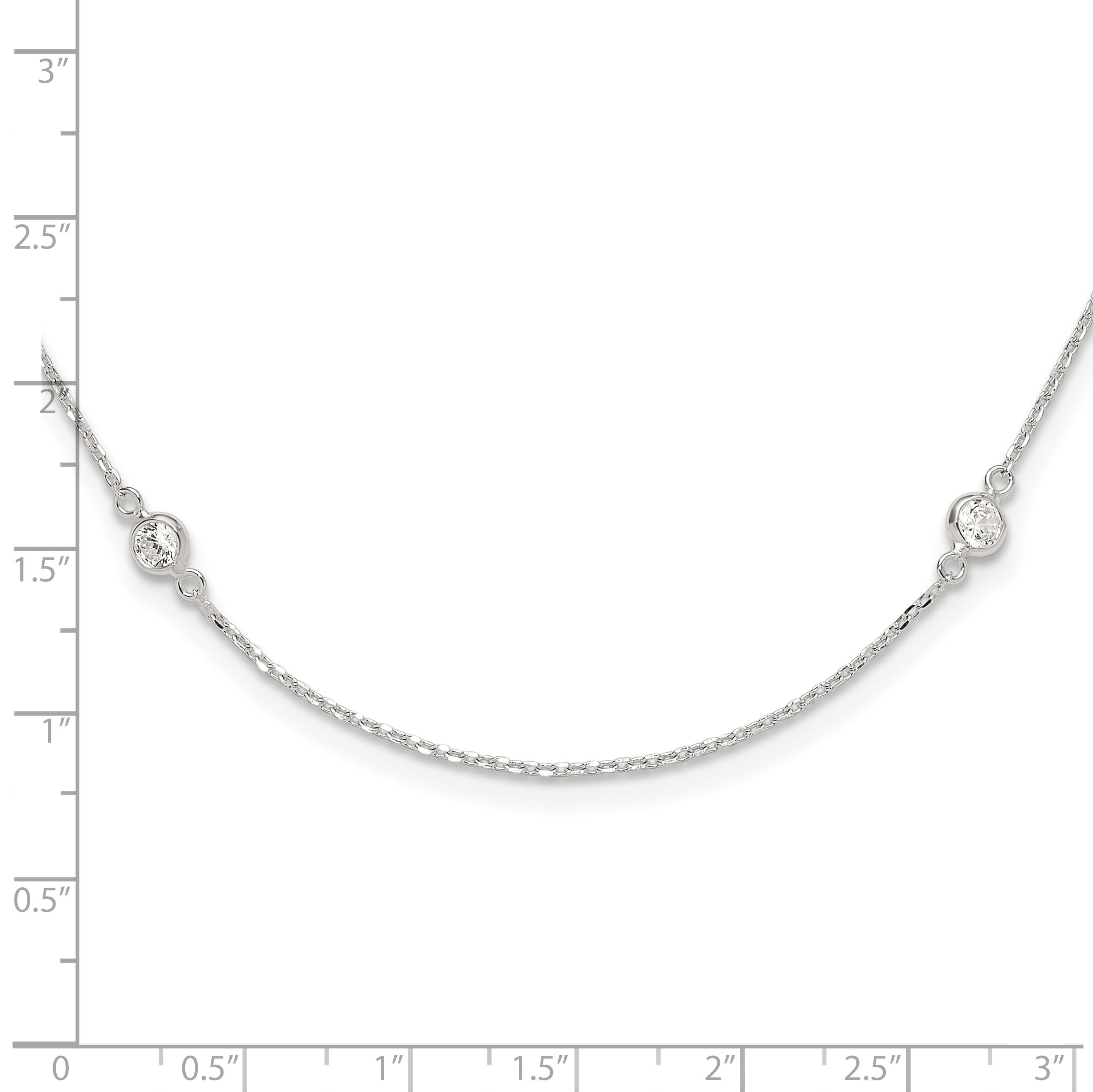 Sterling Silver Polished CZ 6 Station with ext Necklace