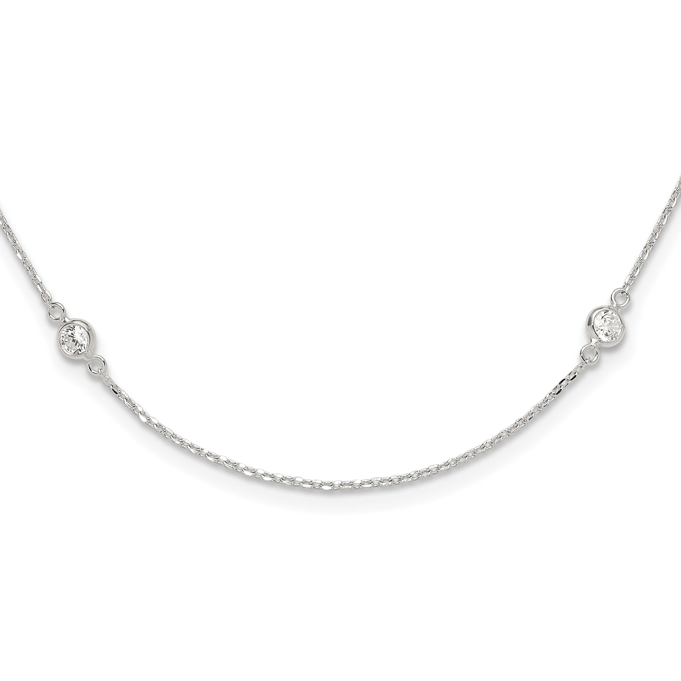 Sterling Silver Polished CZ 6 Station with 2in ext Necklace Main image