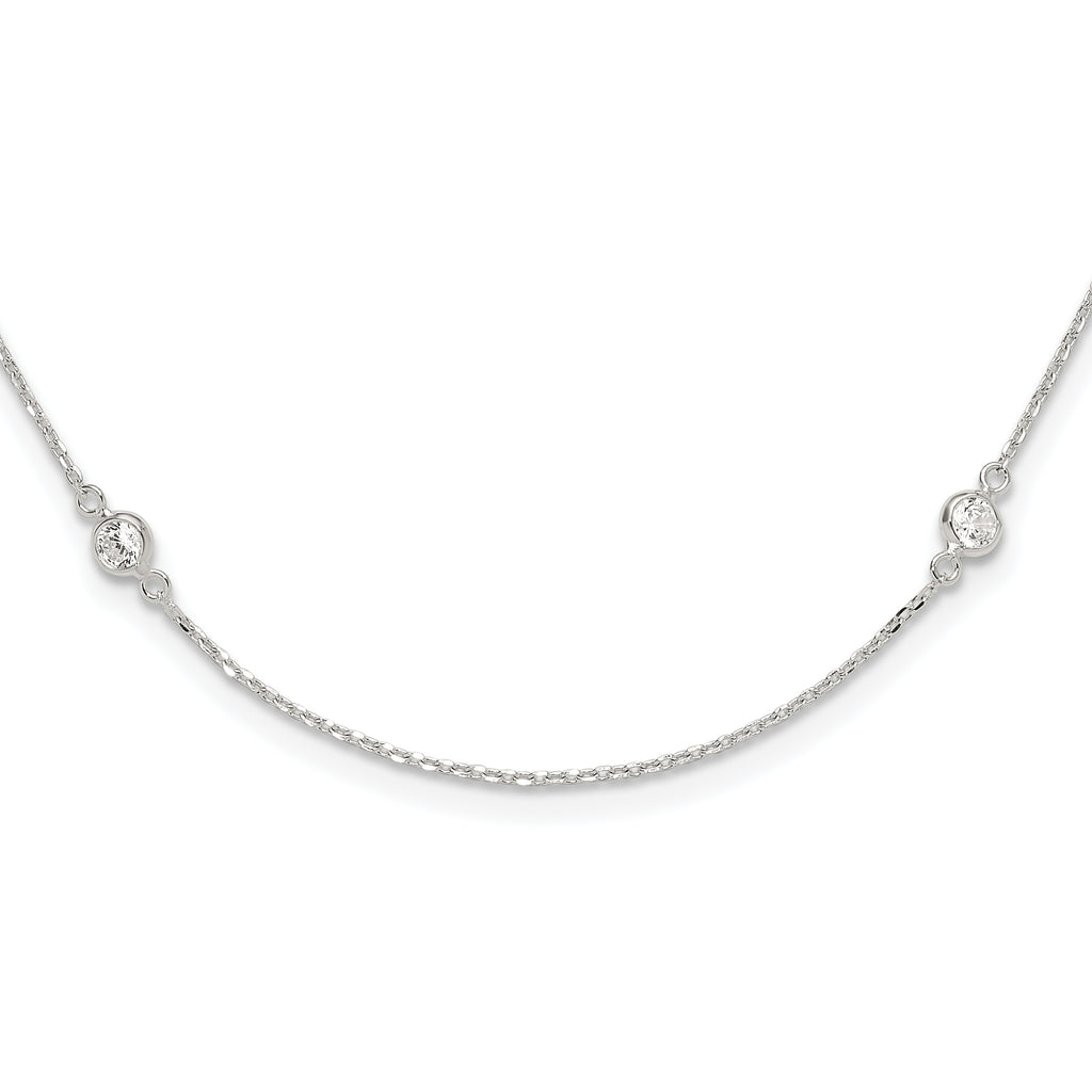 Sterling Silver Polished CZ 6 Station with ext Necklace