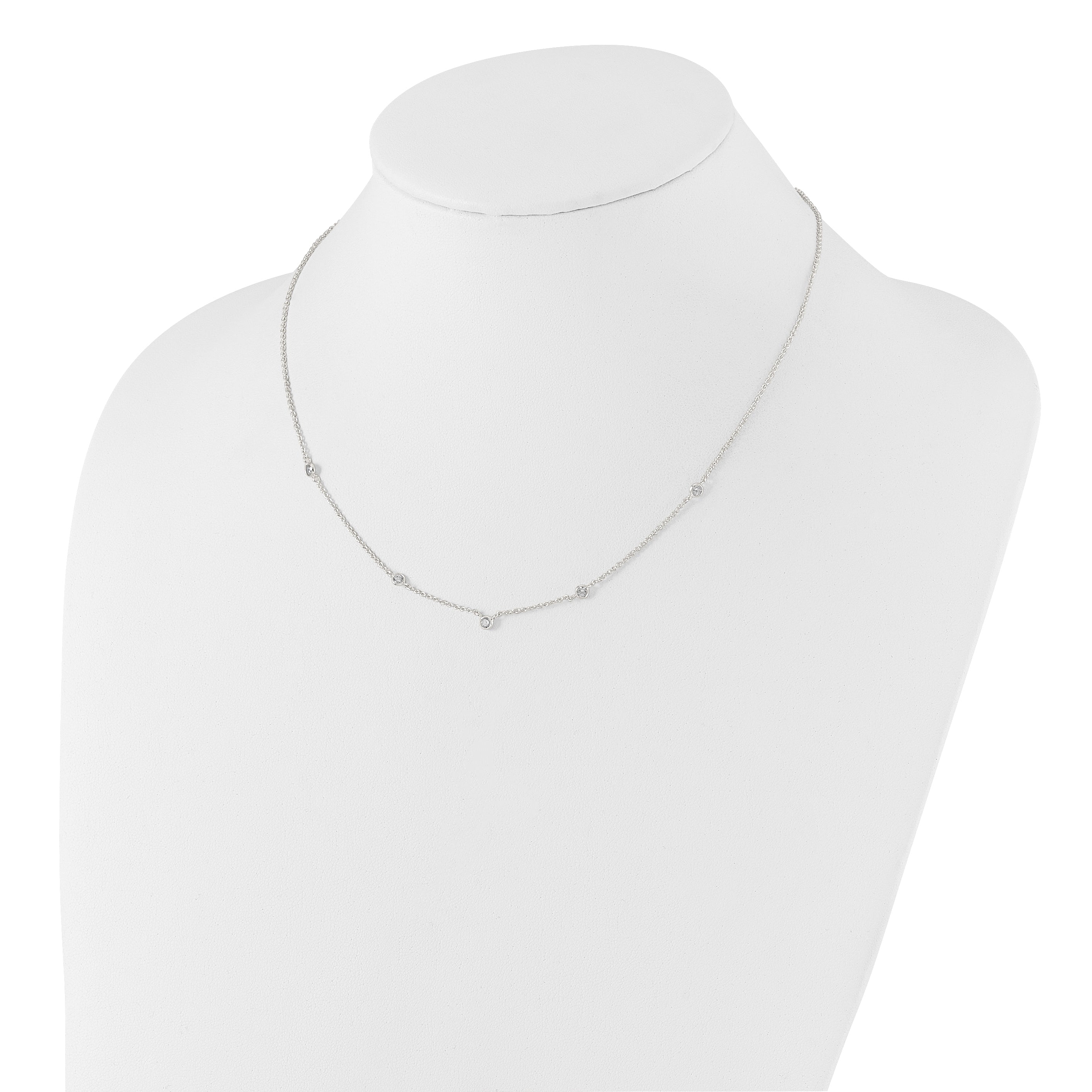 Sterling Silver E-coated CZ Stations 18in With 2in ext Necklace