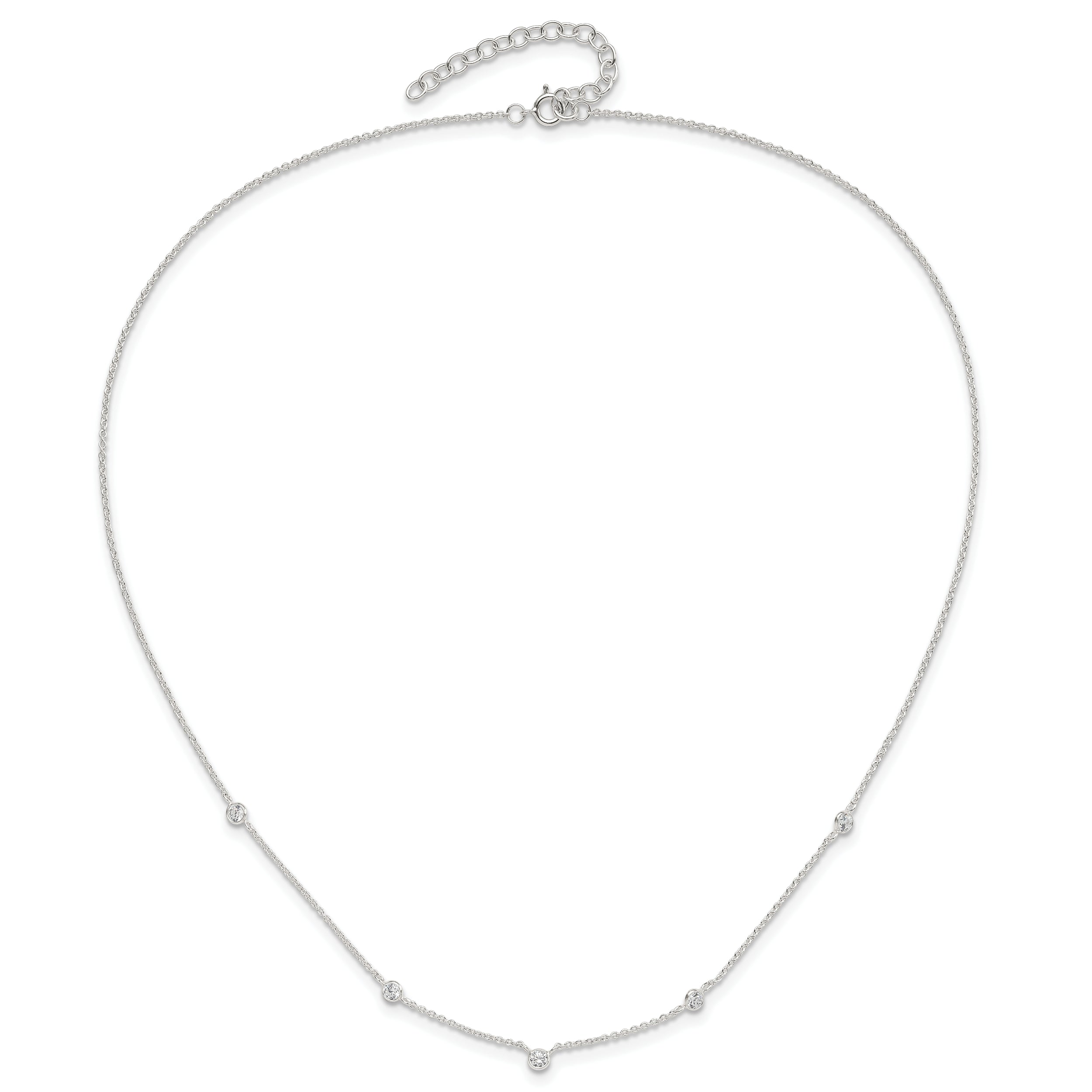 Sterling Silver E-coated CZ Stations 18in With 2in ext Necklace
