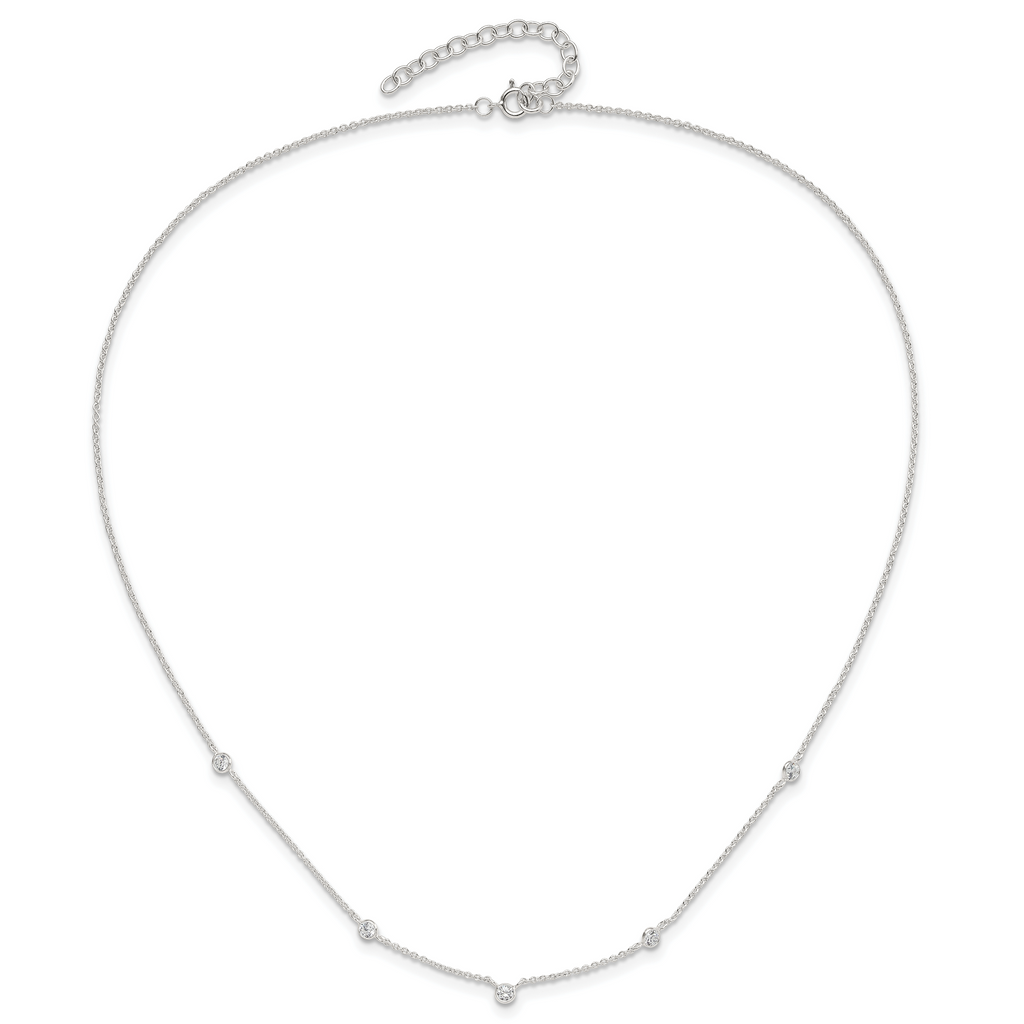 Sterling Silver E-coated CZ Stations 18in With 2in ext Necklace