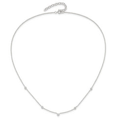 Sterling Silver E-coated CZ Stations 18in With 2in ext Necklace