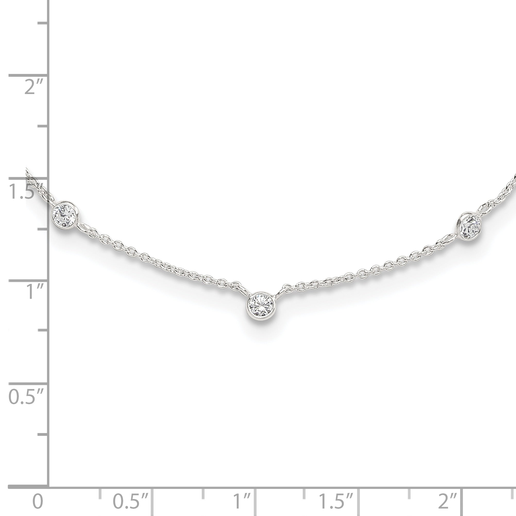Sterling Silver E-coated CZ Stations 18in With 2in ext Necklace