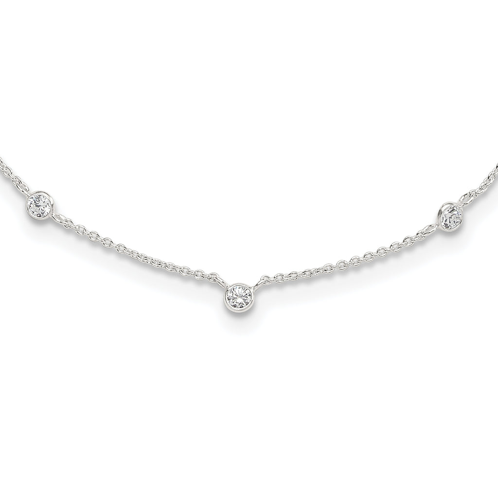 Sterling Silver E-coated CZ Stations 18in With 2in ext Necklace