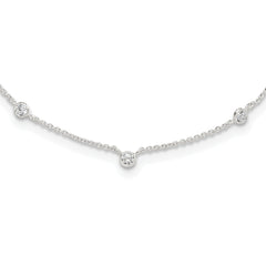 Sterling Silver E-coated CZ Stations 18in With 2in ext Necklace