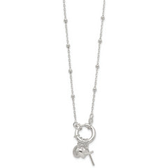 Sterling Silver Heart/Miraculous Medal/Cross Charm 18in Necklace