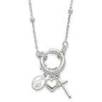 Sterling Silver Heart/Miraculous Medal/Cross Charm 18in Necklace