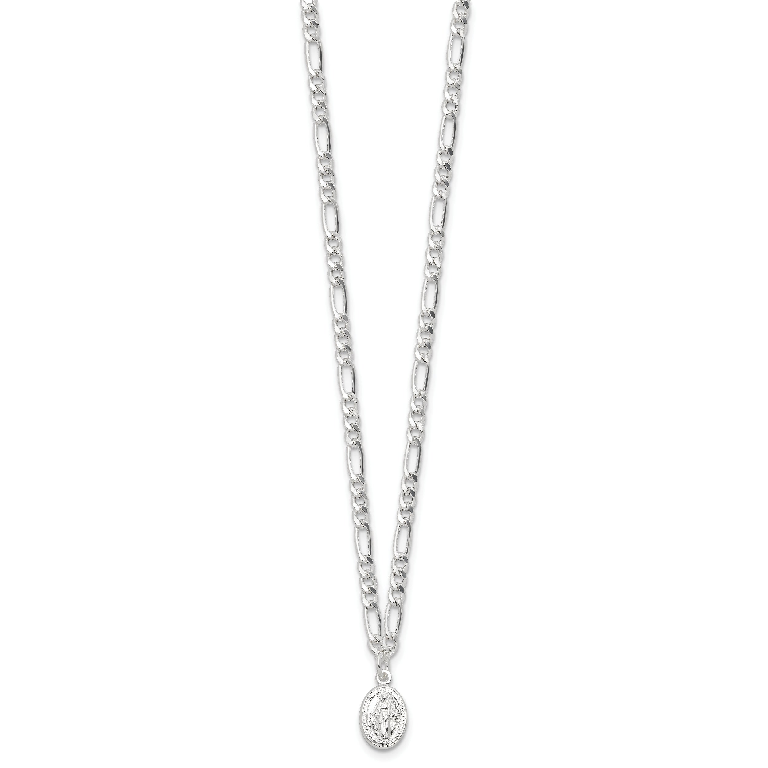 Sterling Silver RH-plated Miraculous Medal Link 16in With 2in ext. Necklace
