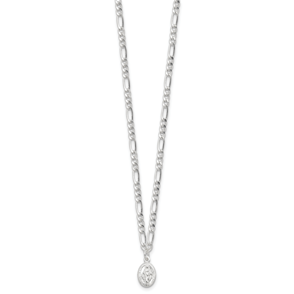 Sterling Silver RH-plated Miraculous Medal Link 16in With 2in ext. Necklace