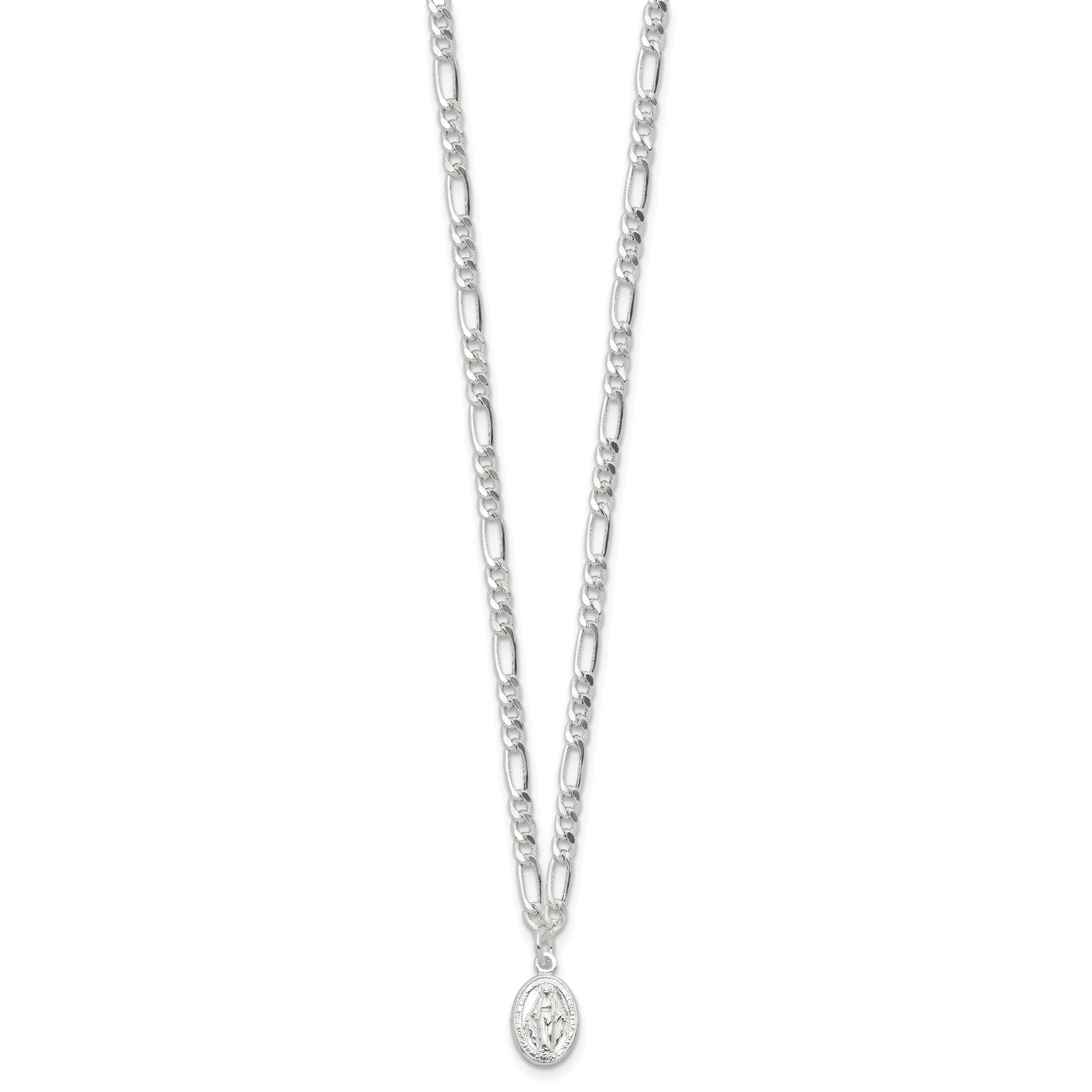 Sterling Silver RH-plated Miraculous Medal Link 16in With 2in ext. Necklace