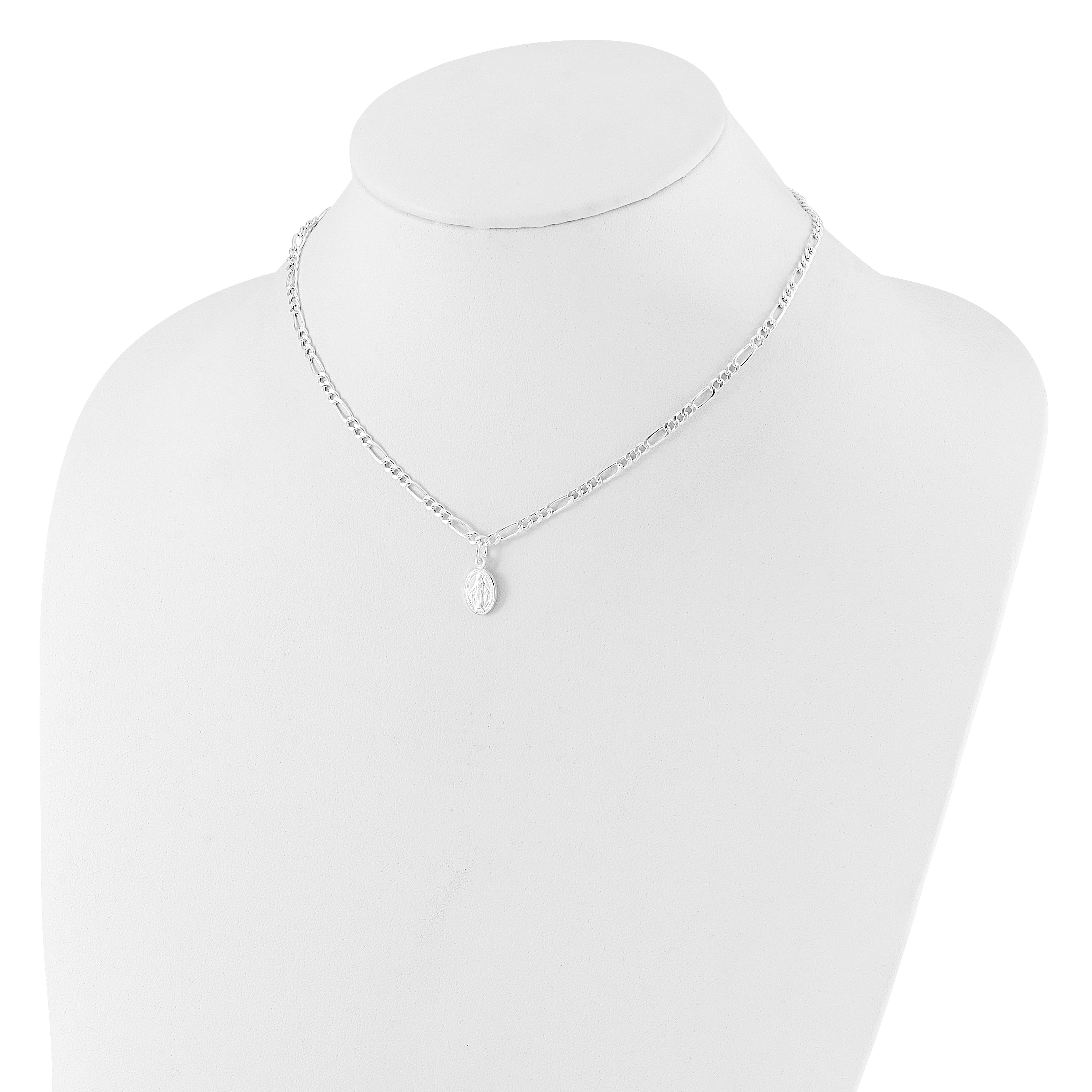 Sterling Silver RH-plated Miraculous Medal Link 16in With 2in ext. Necklace
