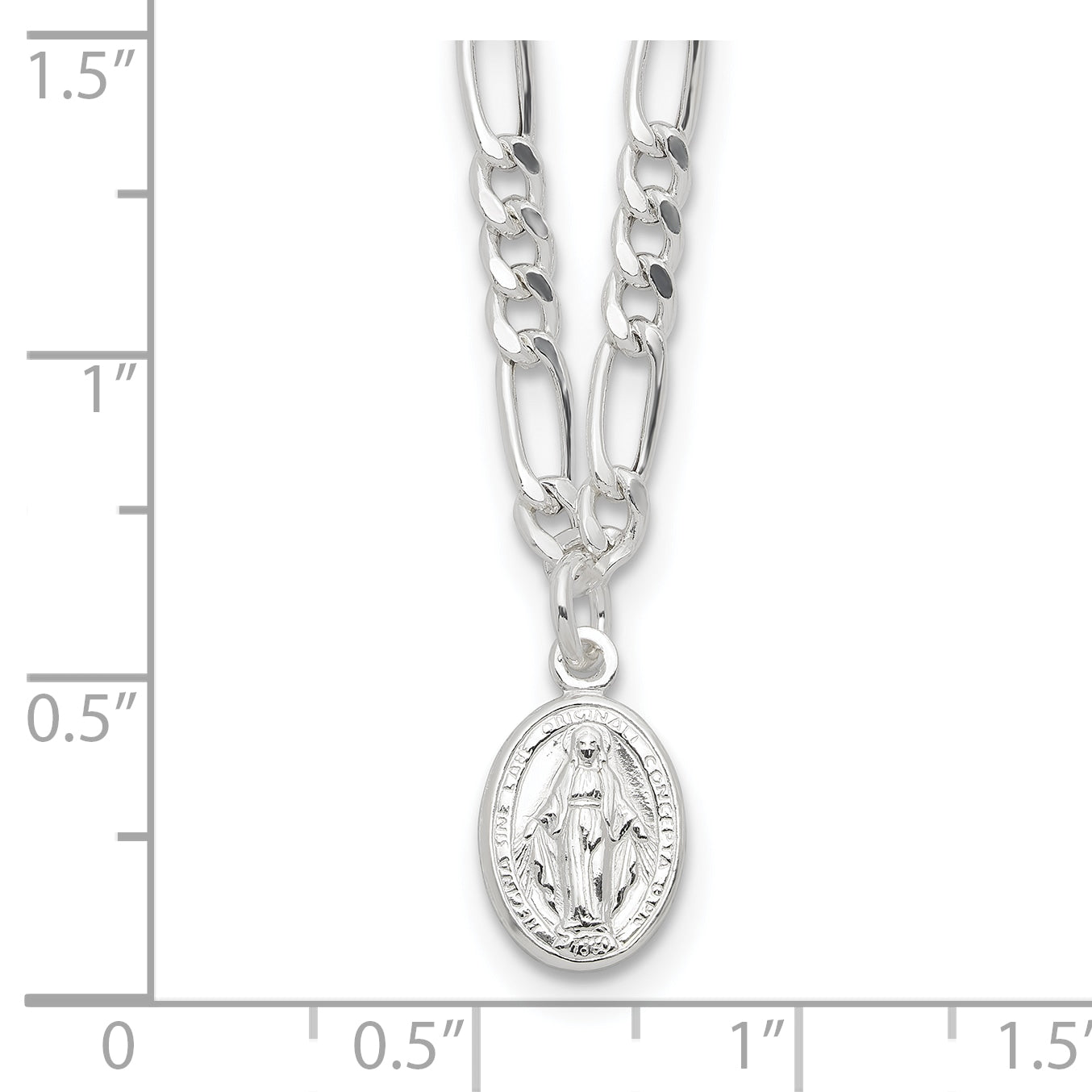 Sterling Silver RH-plated Miraculous Medal Link 16in With 2in ext. Necklace