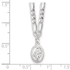Sterling Silver RH-plated Miraculous Medal Link 16in With 2in ext. Necklace
