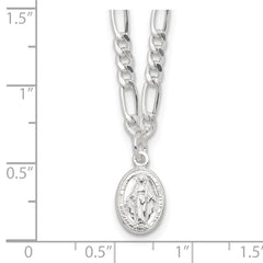 Sterling Silver RH-plated Miraculous Medal Link 16in With 2in ext. Necklace