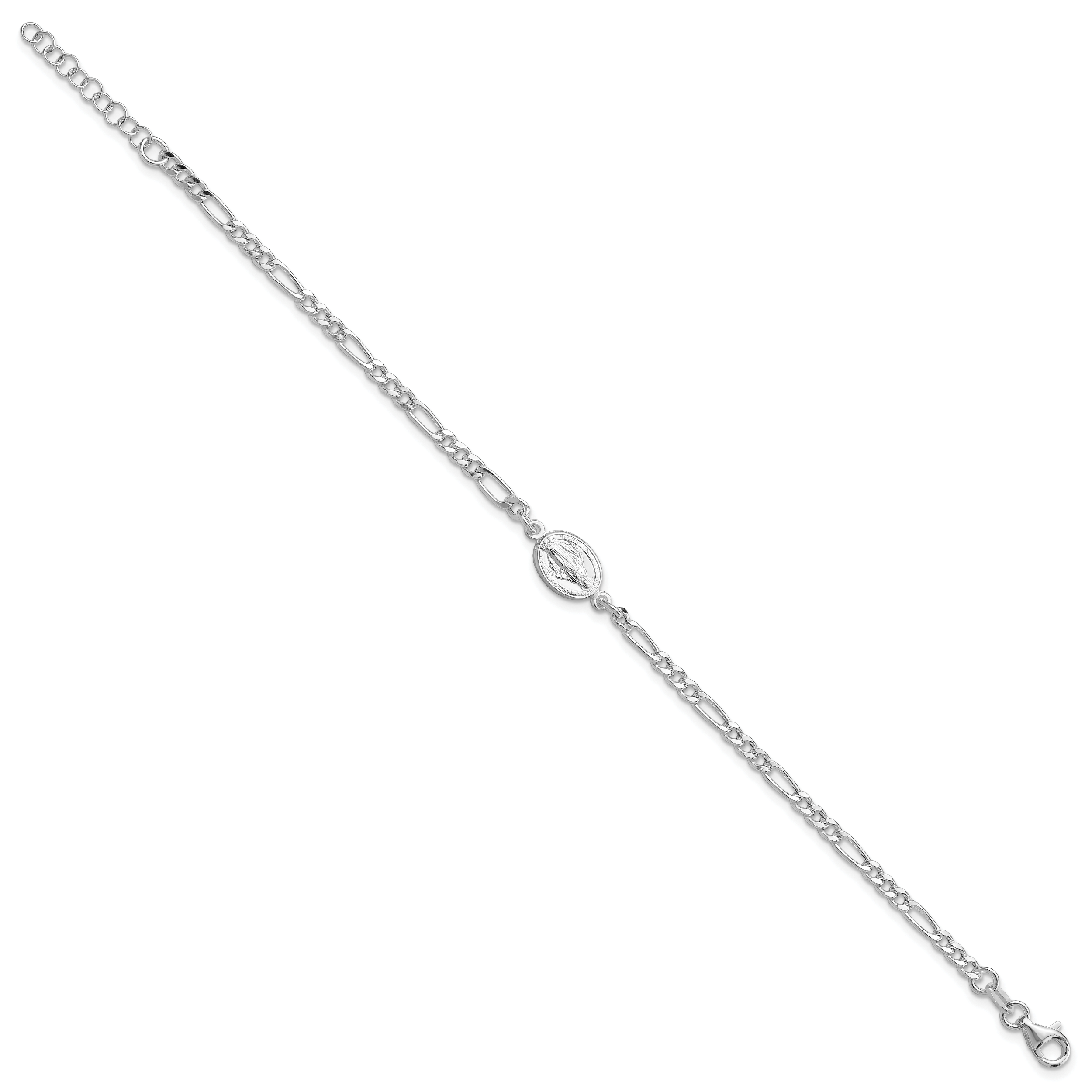 Sterling Silver RH-plated Miraculous Medal 7.25in With 1in ext. Bracelet Secondary image
