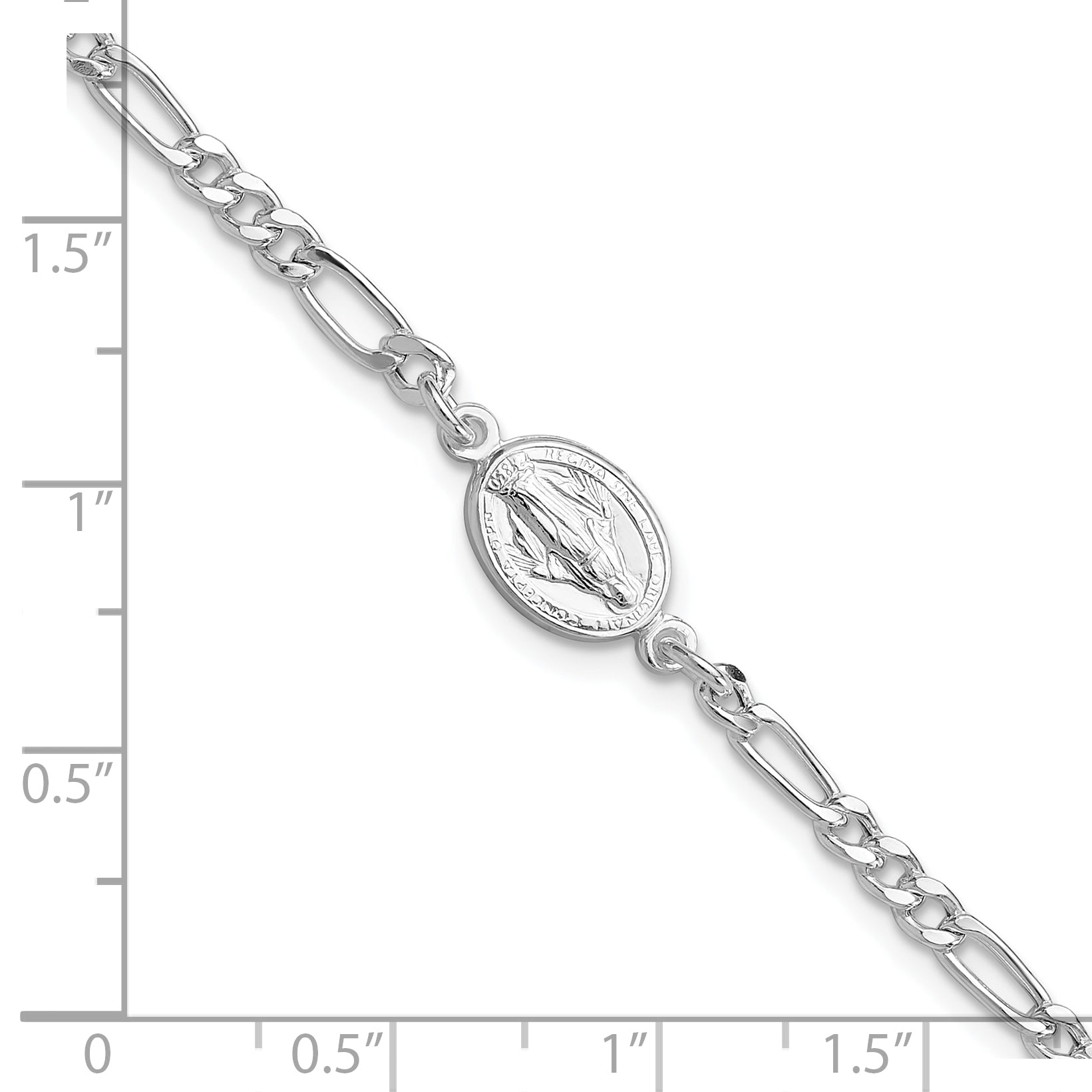 Sterling Silver RH-plated Miraculous Medal 7.25in With 1in ext. Bracelet