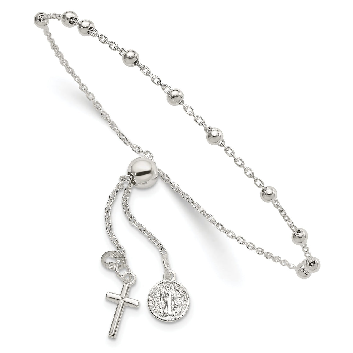 St. Benedict Rosary Bracelet in Sterling Silver, 3mm Adjustable - Sophia Jewelers Main image