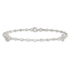 Sterling Silver Polished with CZ Cross and Miraculous Medal 7.5in Bracelet