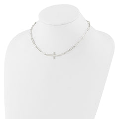 Sterling Silver E-Coated Cross Paperclip Link With 2 in ext Necklace