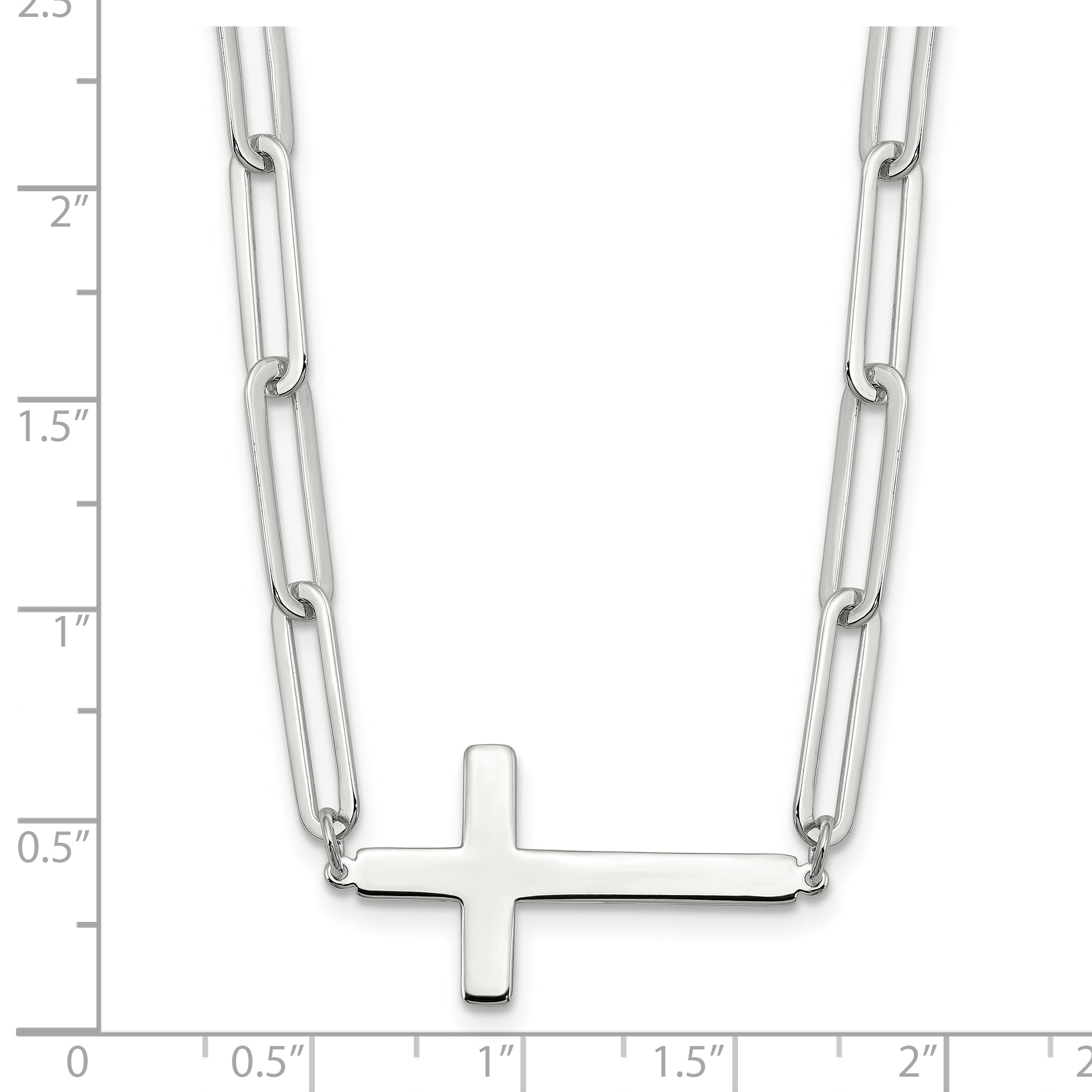 Sterling Silver E-Coated Cross Paperclip Link With 2 in ext Necklace
