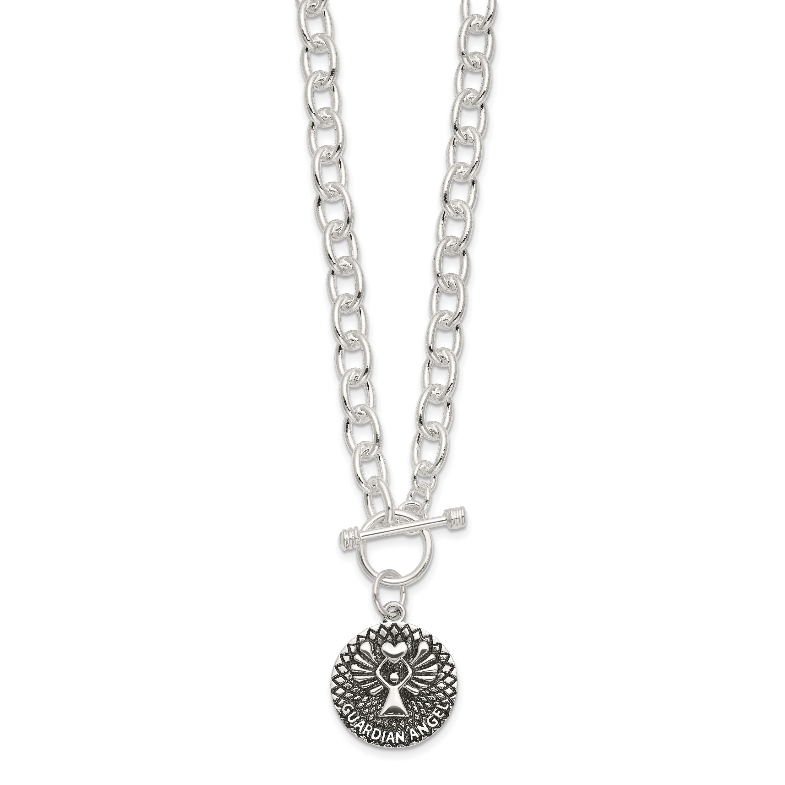 Sterling Silver Oxidized Dangle GUARDIAN ANGEL Toggle Clasp Necklace Secondary image