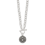 Sterling Silver Oxidized Dangle GUARDIAN ANGEL Toggle Clasp Necklace