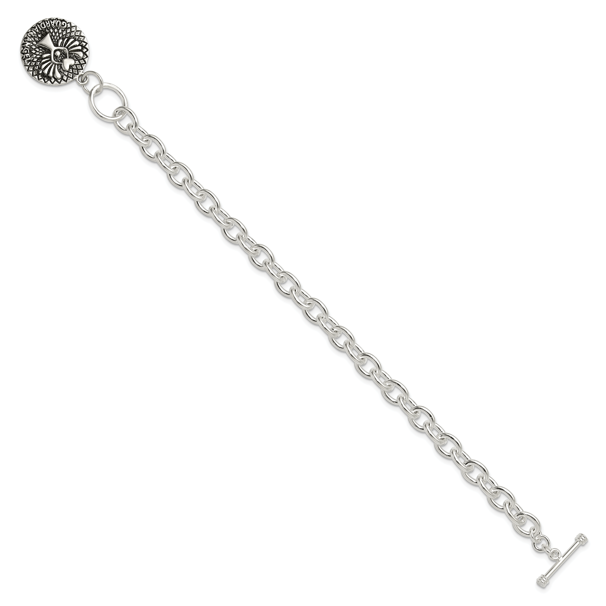 Sterling Silver Oxidized Dangle GUARDIAN ANGEL Toggle Clasp Bracelet Secondary image