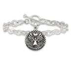 Sterling Silver Oxidized Dangle GUARDIAN ANGEL Toggle Clasp Bracelet