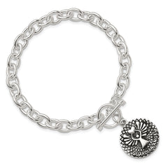 Sterling Silver Oxidized Dangle GUARDIAN ANGEL Toggle Clasp Bracelet
