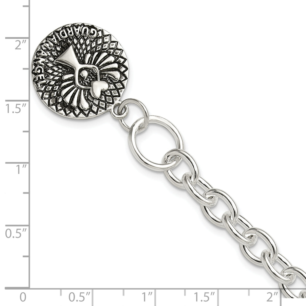 Sterling Silver Oxidized Dangle GUARDIAN ANGEL Toggle Clasp Bracelet