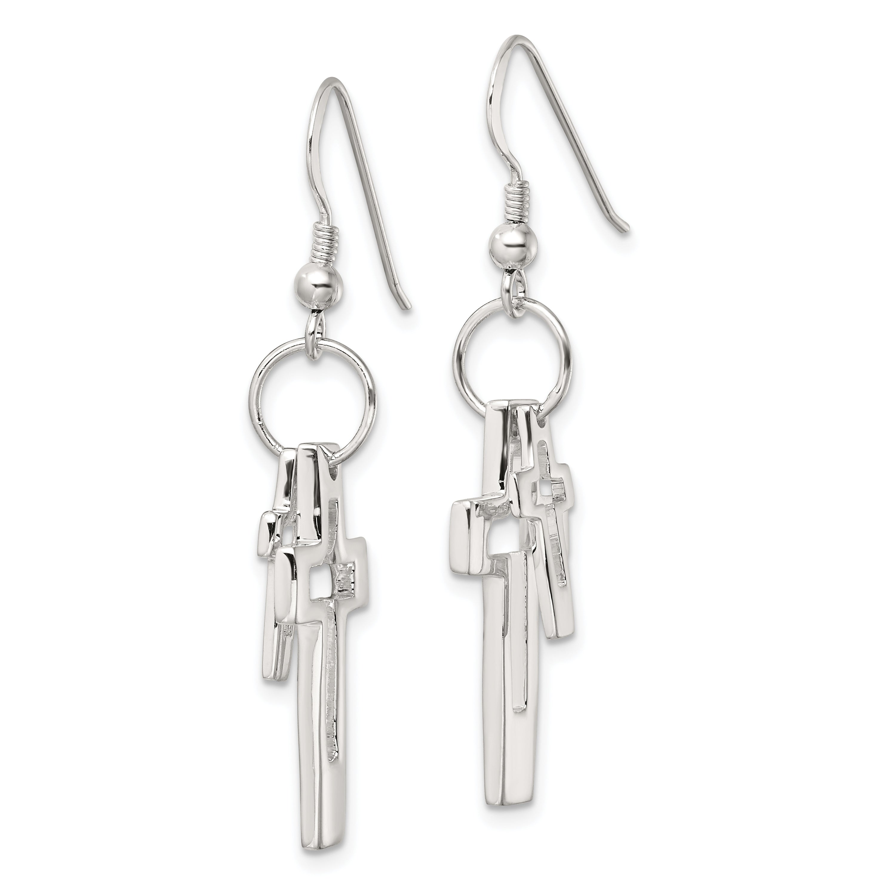 Sterling Silver Polished Double Open Cross Shepherd Hook Earrings Secondary image