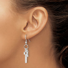 Sterling Silver Polished Double Open Cross Shepherd Hook Earrings