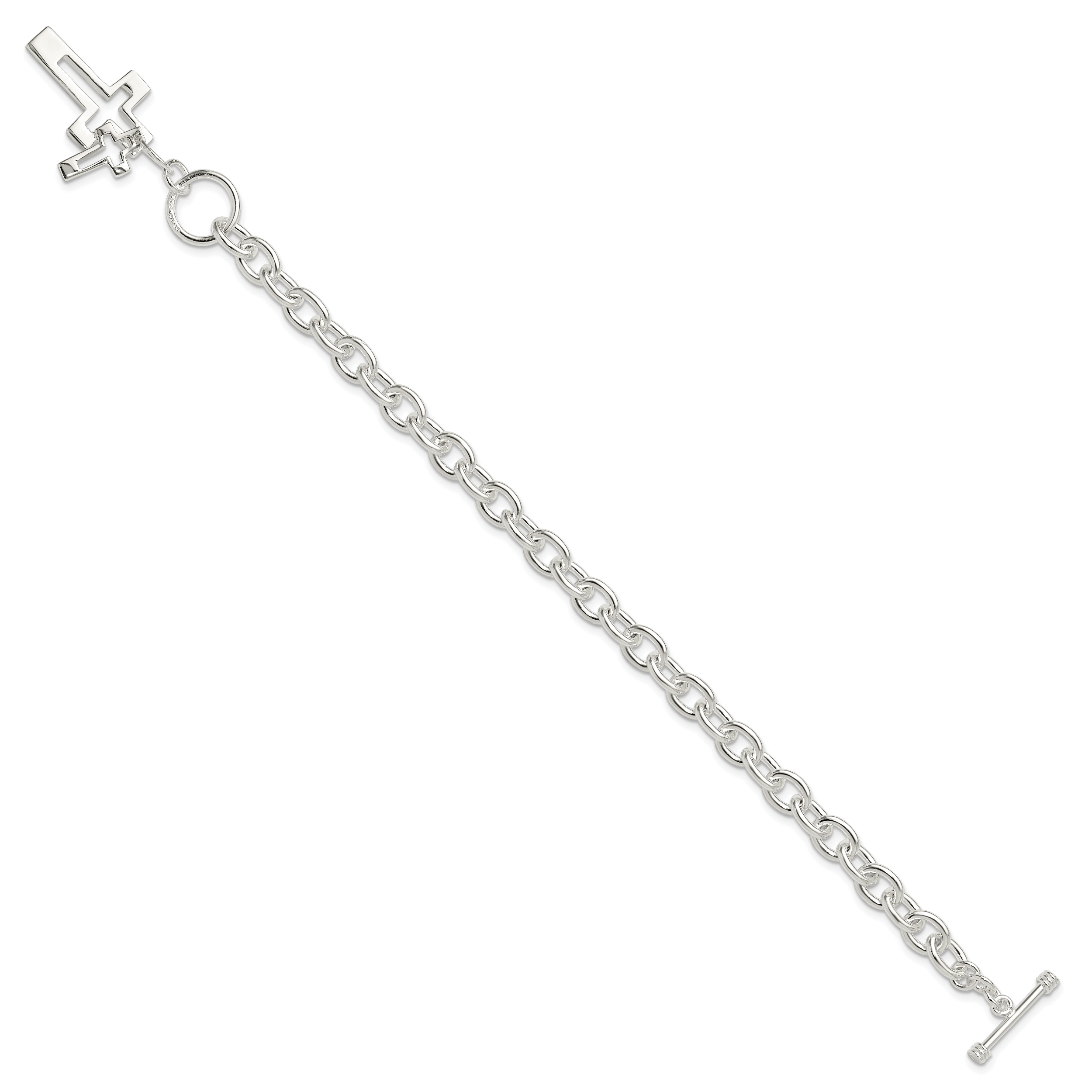 Sterling Silver E-Coated Double Open Cross Toggle Bracelet Secondary image