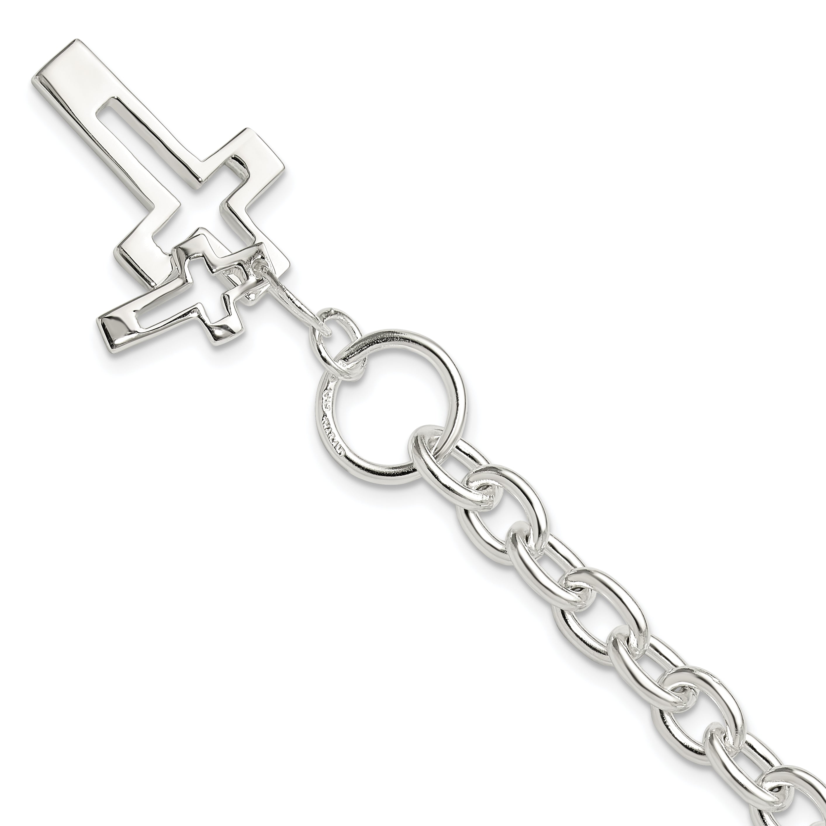 Sterling Silver E-Coated Double Open Cross Toggle Bracelet Main image