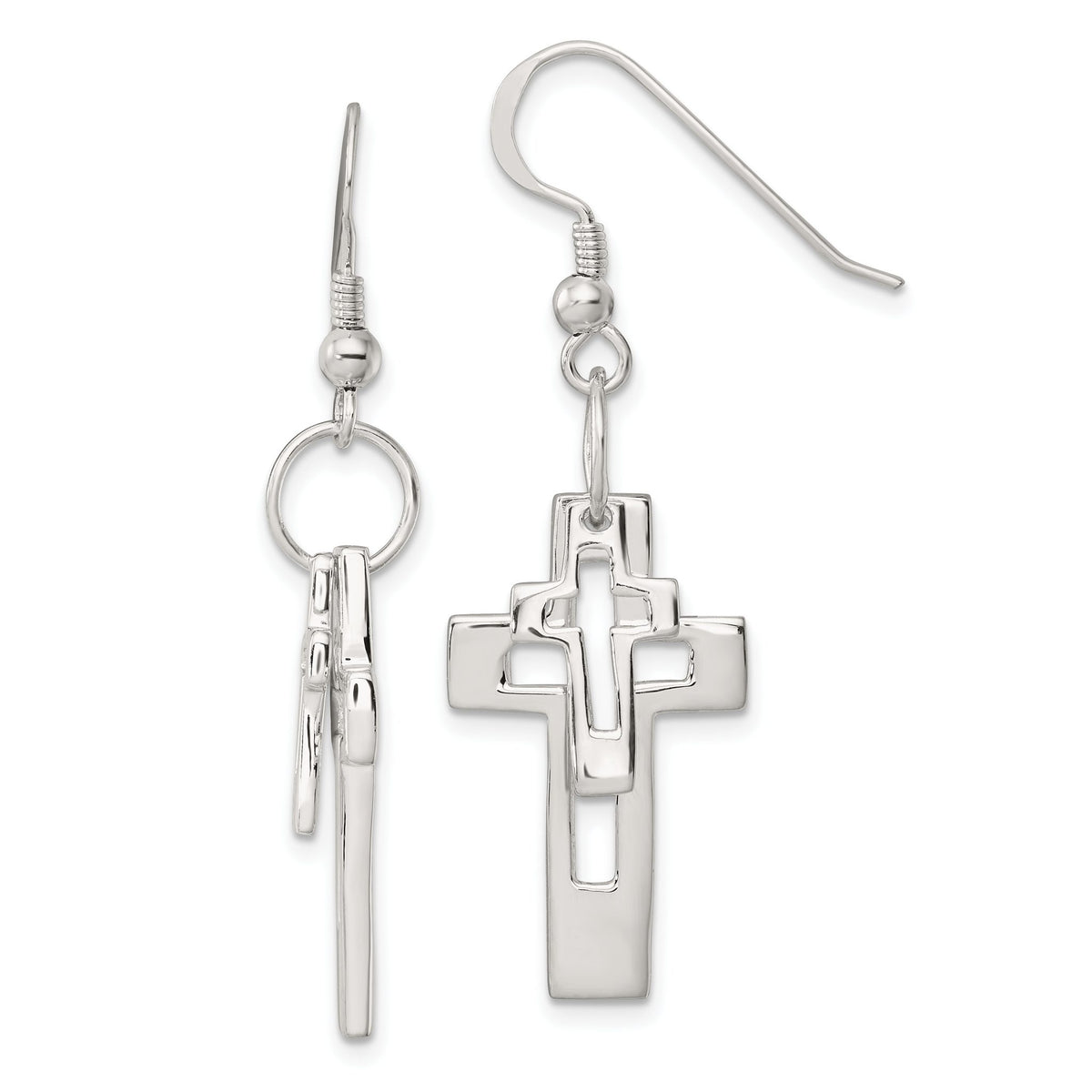 Open Cross Shepherd Hook Dangle Earrings in Sterling Silver - Sophia Jewelers Main image