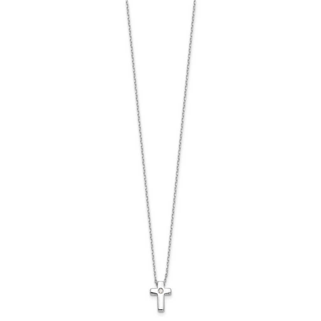 Sterling Silver Rhodium-plated CZ Cross With Extension ext. Necklace