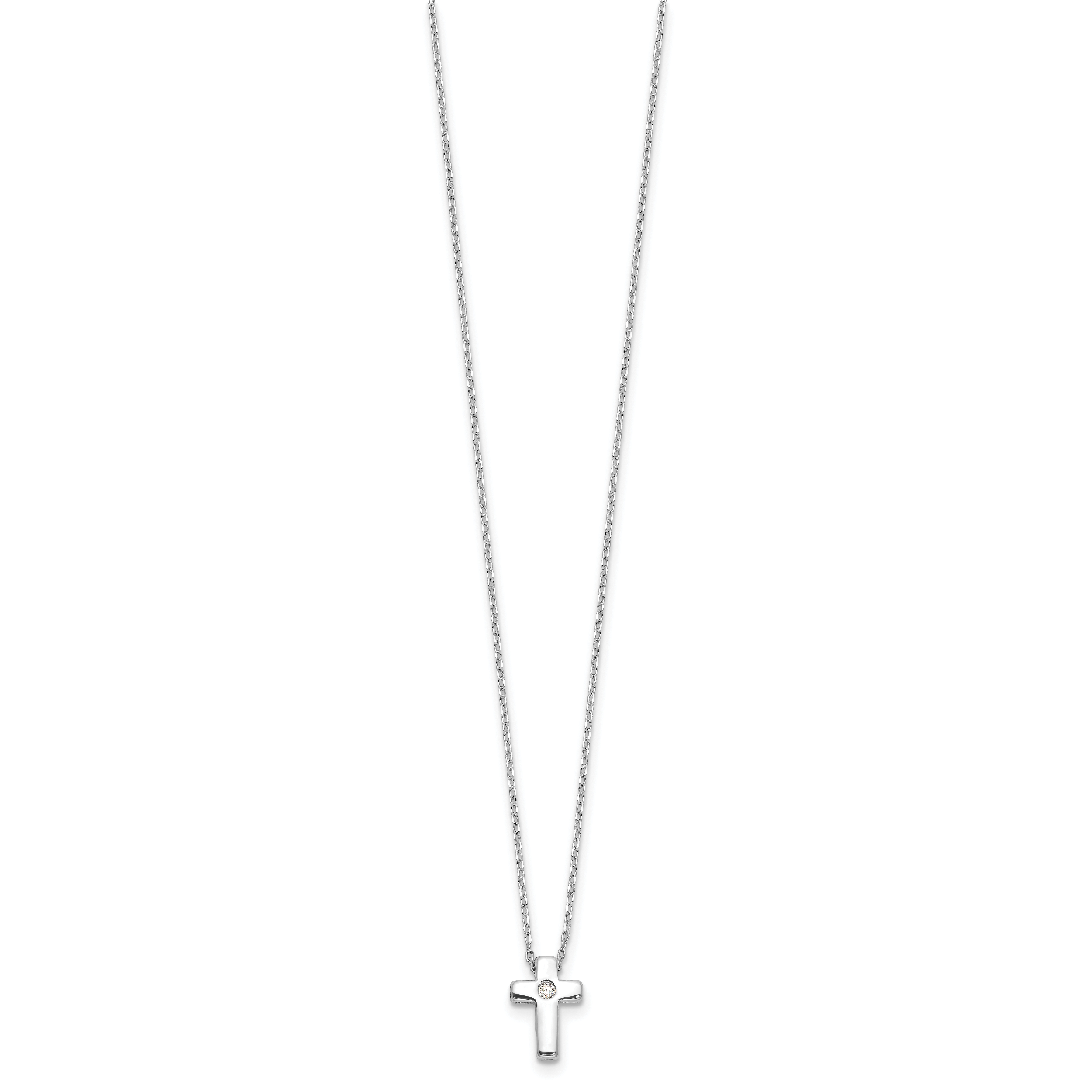 Sterling Silver Rhodium-plated CZ Cross With Extension ext. Necklace