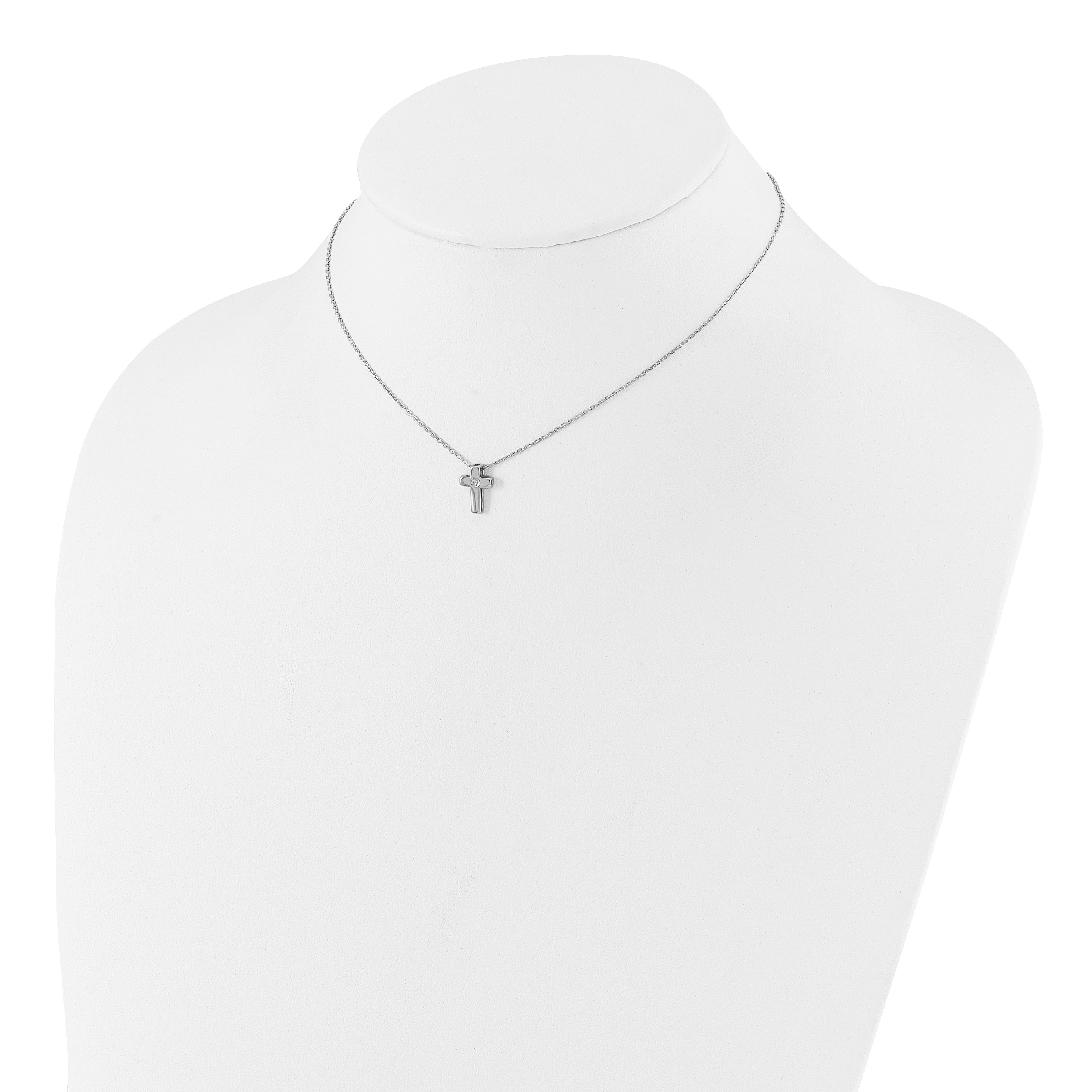 Sterling Silver Rhodium-plated CZ Cross 13in With 2in ext. Necklace