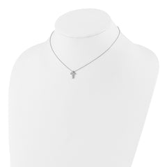 Sterling Silver Rhodium-plated CZ Cross 13in With 2in ext. Necklace